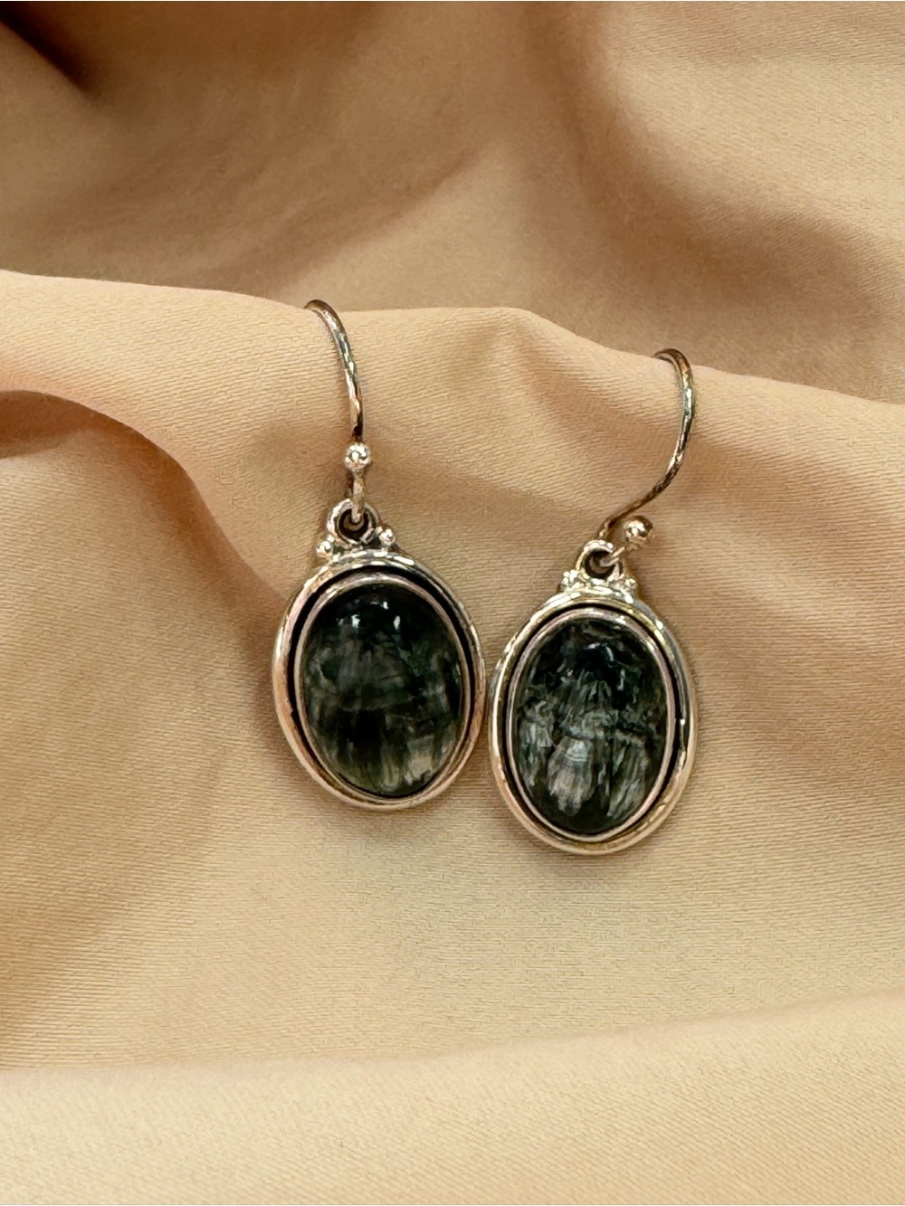 Sterling Silver Green Seraphinite Pendant & Earring Oval Necklace Heart chakra - Picture 9 of 16